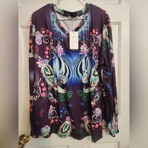 New With TAG Purple Floral Long Sleeve Blouse